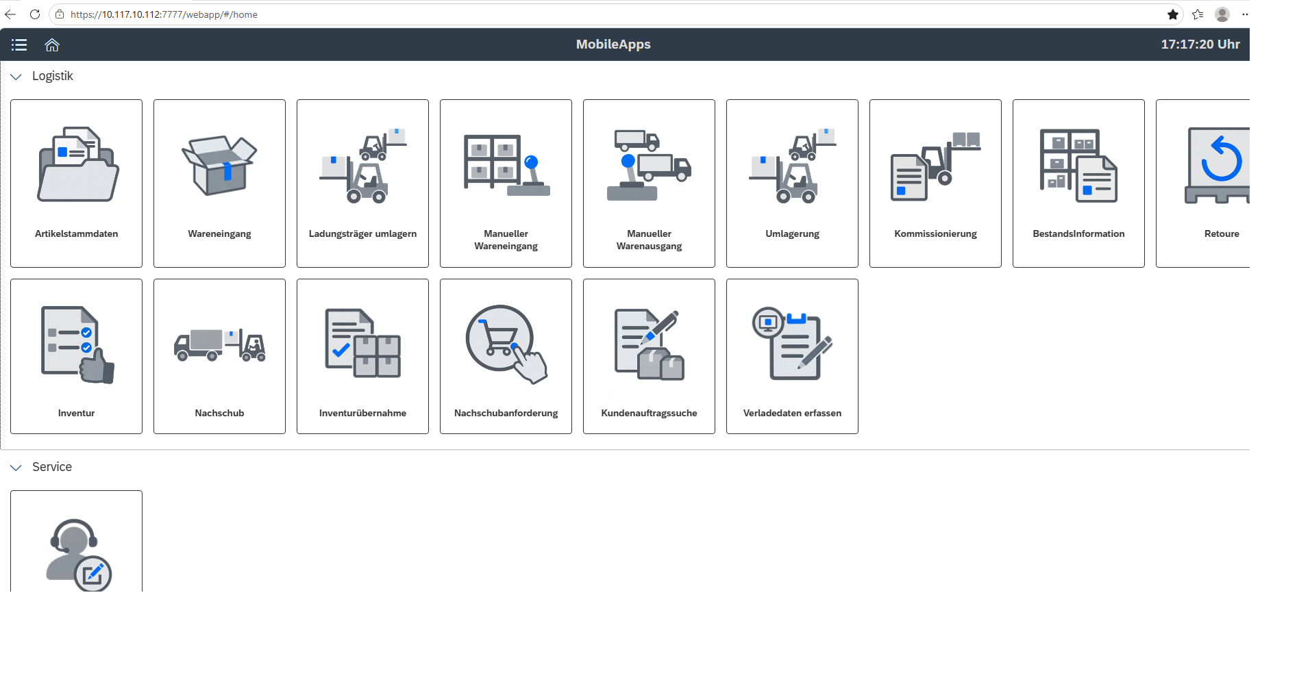 Mobile Suite logistics selection menu