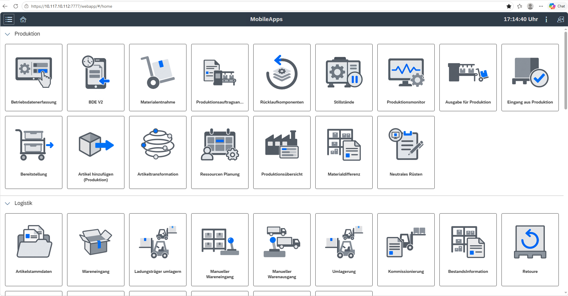 Mobile Suite production selection menu