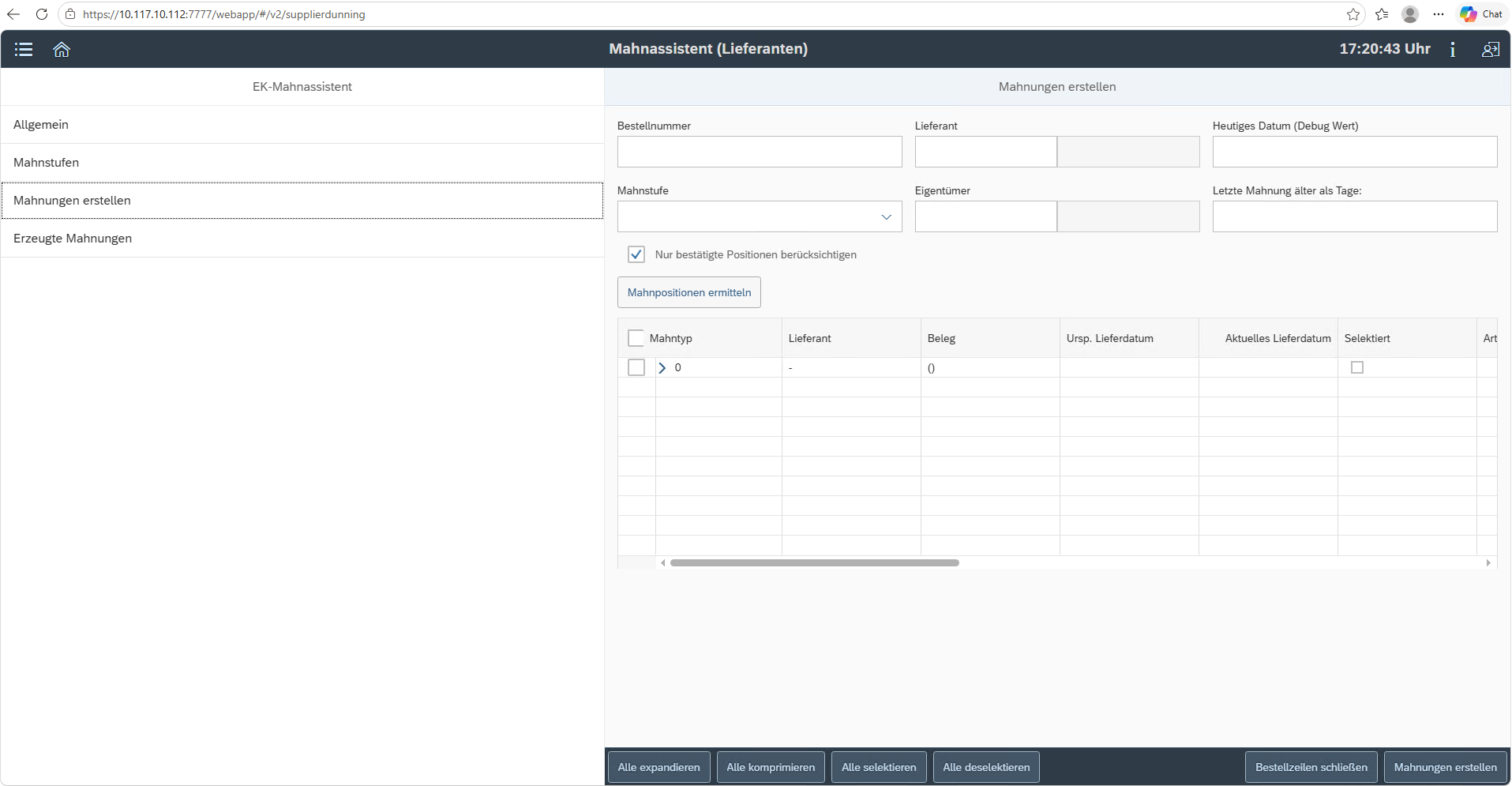 Mobile supplier reminder assistant screen