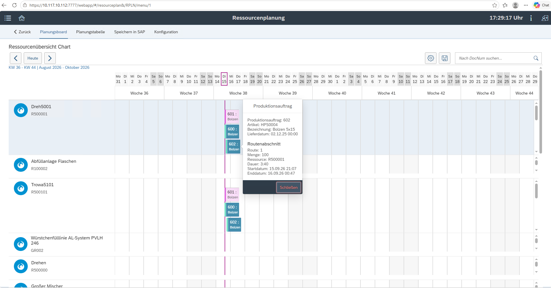 Mobile manual resource planning screen