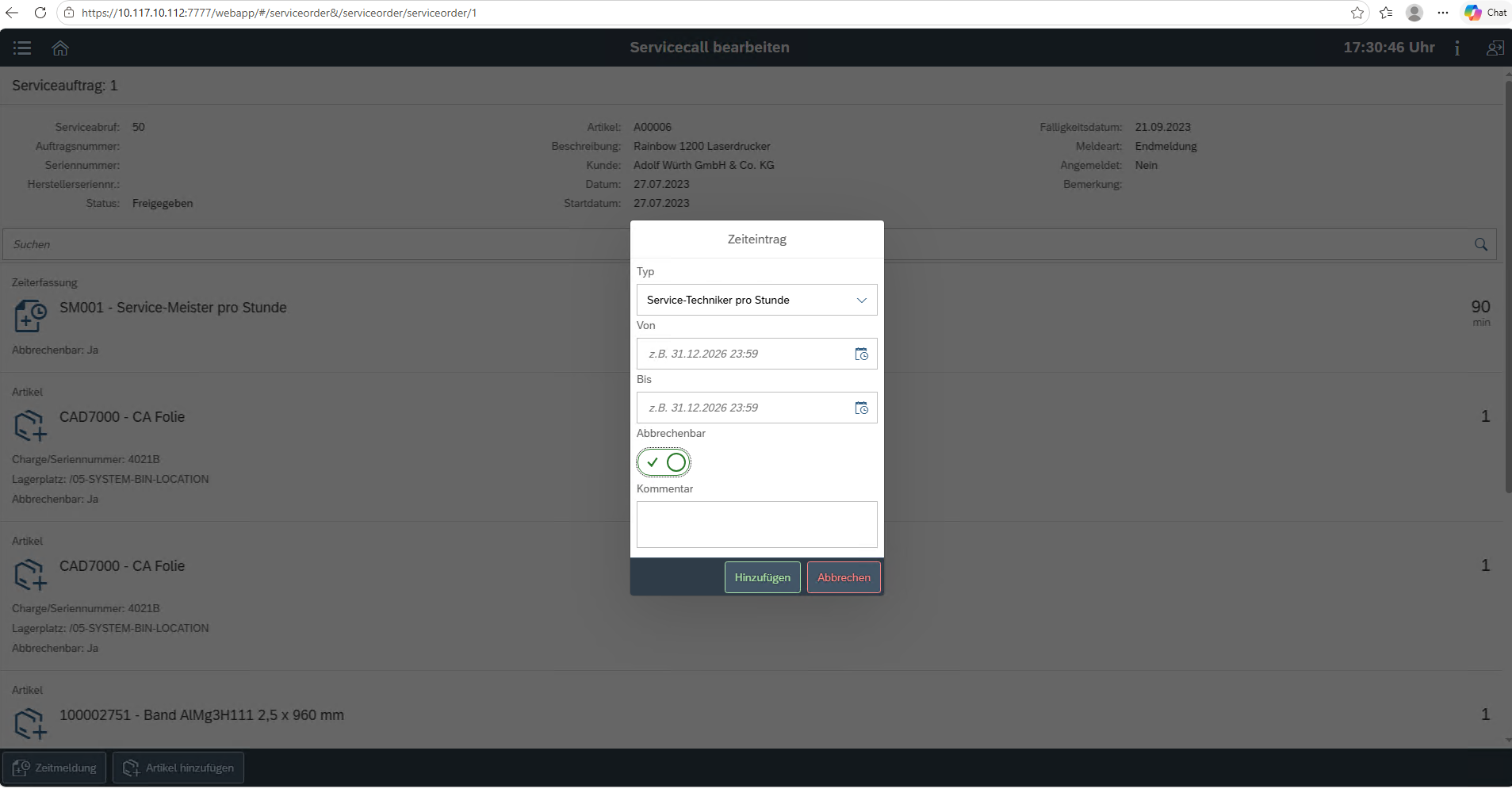 Mobile service module screen