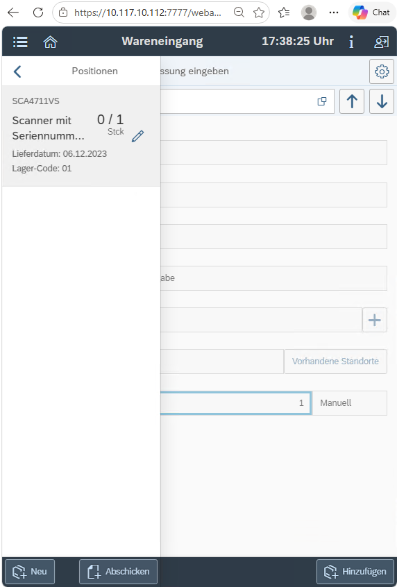 Mobile goods receipt confirmation on a scanner device